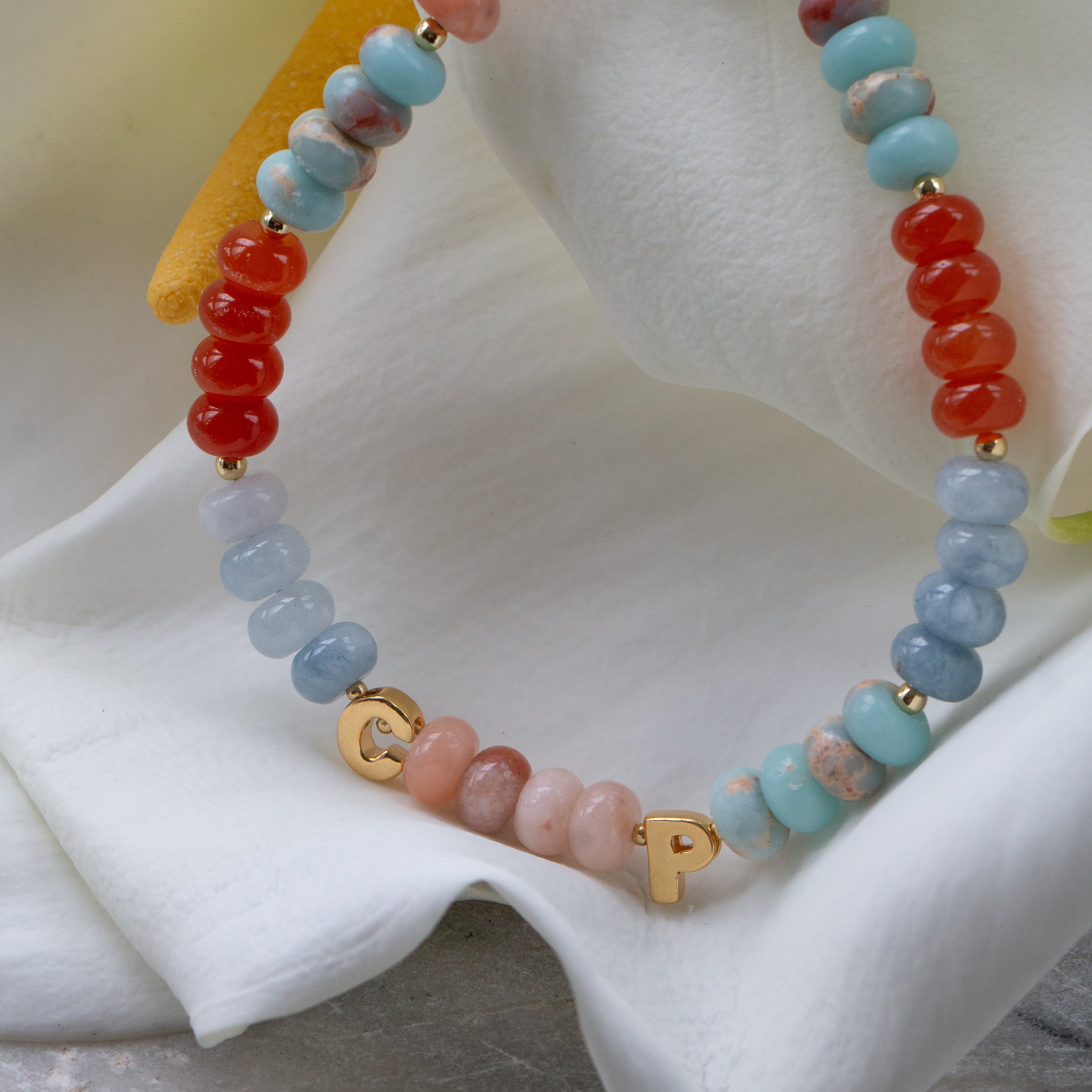 Colour Block Personalised Beaded Gemstone Necklace