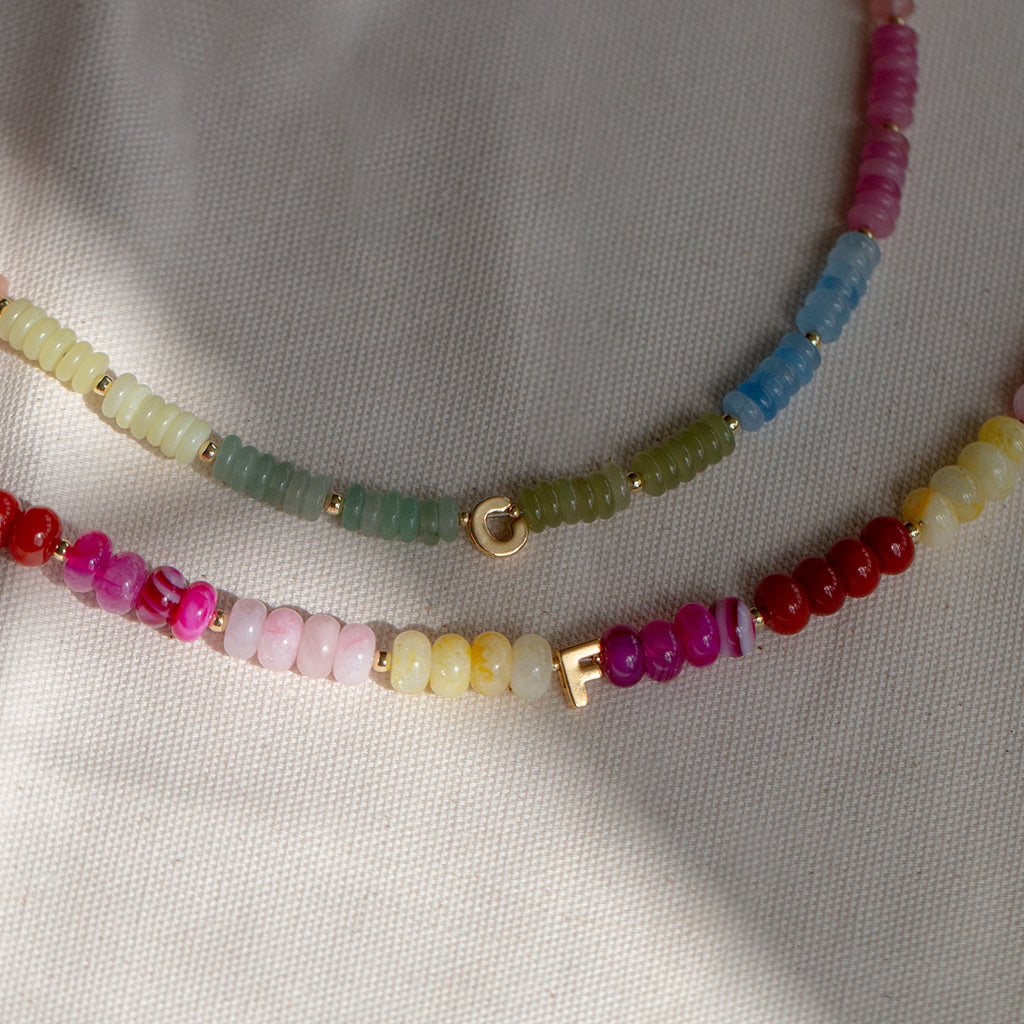 Colour Block Personalised Beaded Gemstone Necklace
