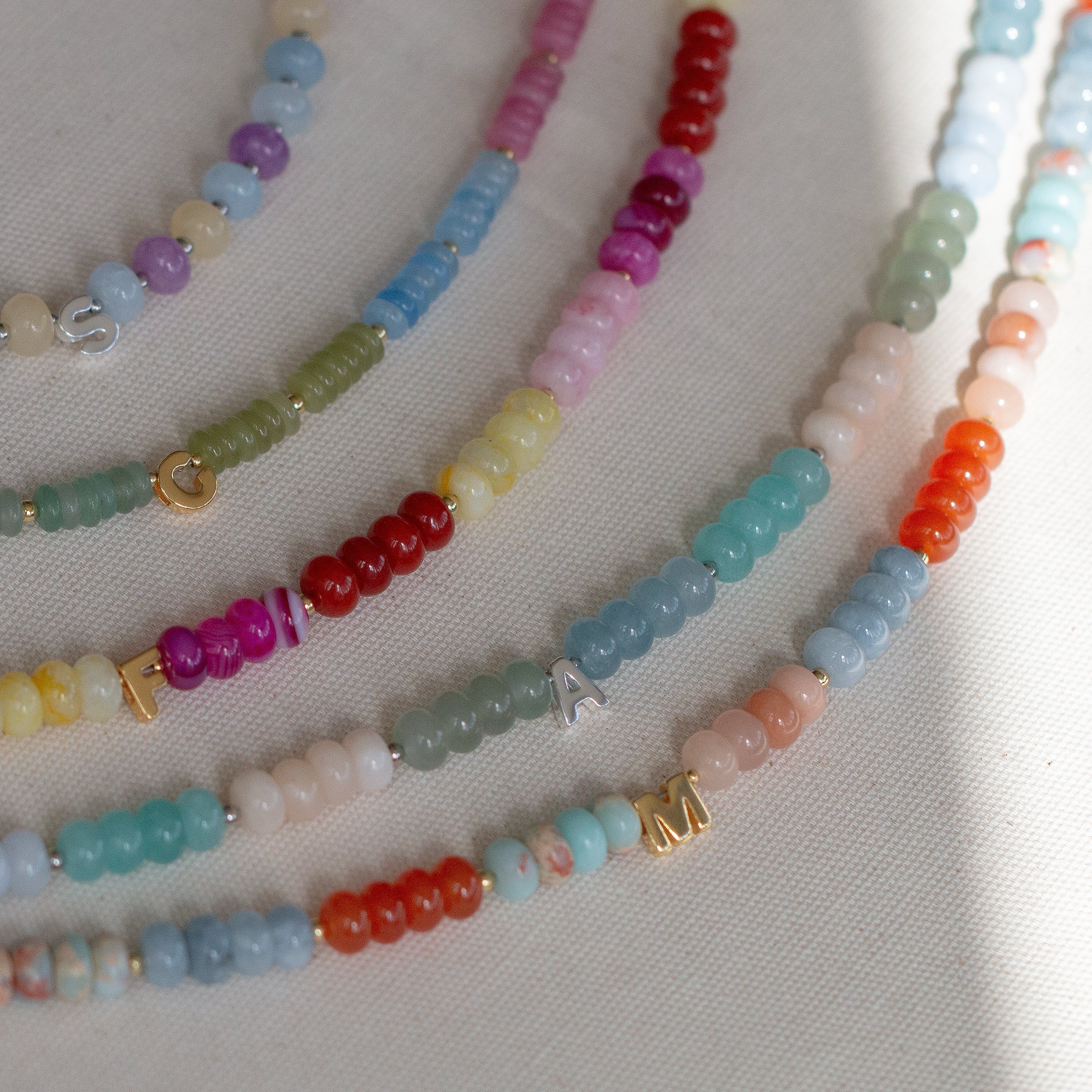 Colour Block Personalised Beaded Gemstone Necklace