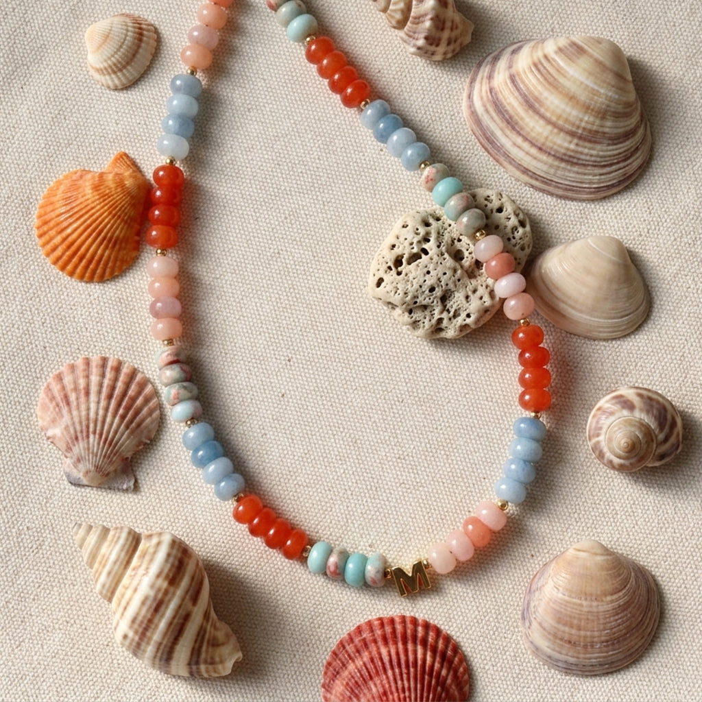 Colour Block Personalised Beaded Gemstone Necklace
