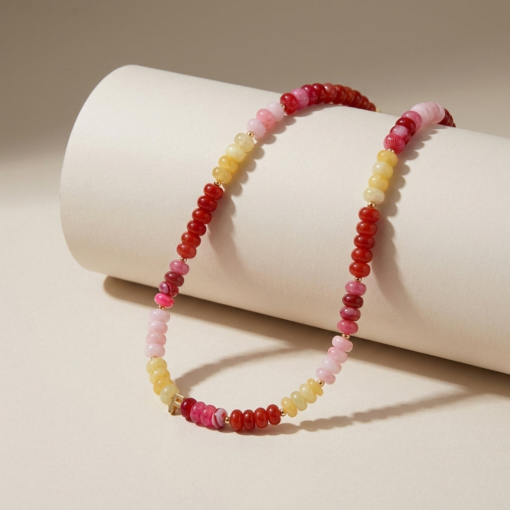 Colour Block Personalised Beaded Gemstone Necklace
