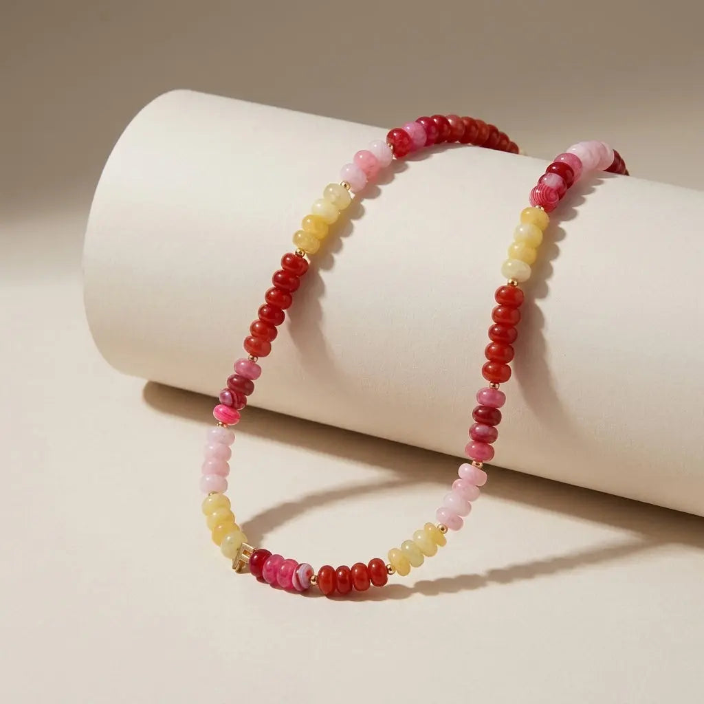 Colour Block Personalised Beaded Gemstone Necklace - Seek + Find