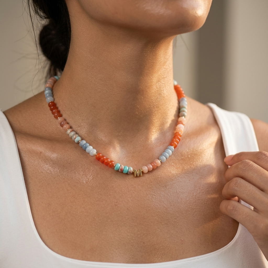 Colour Block Personalised Beaded Gemstone Necklace