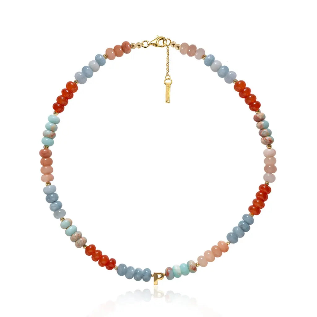 Colour Block Personalised Beaded Gemstone Necklace