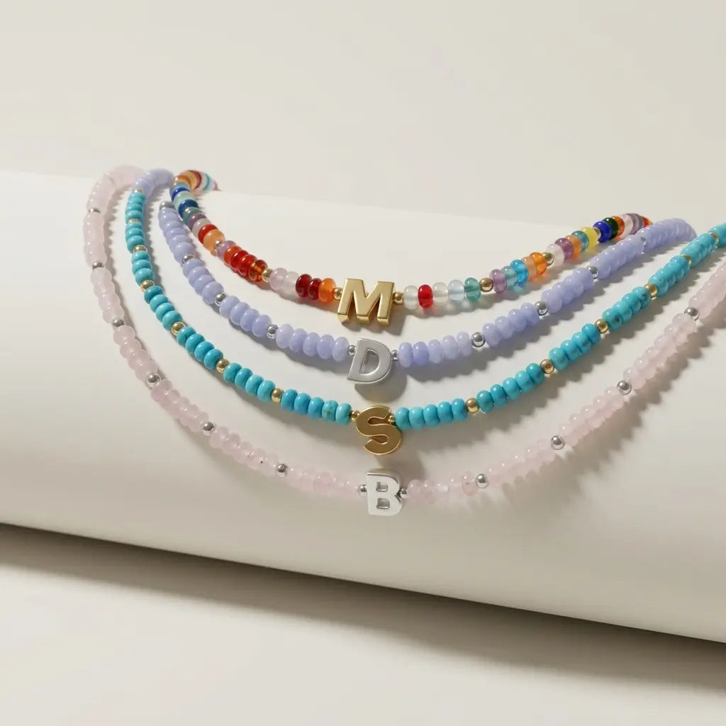 Mini Beaded Personalised Gemstone Necklace