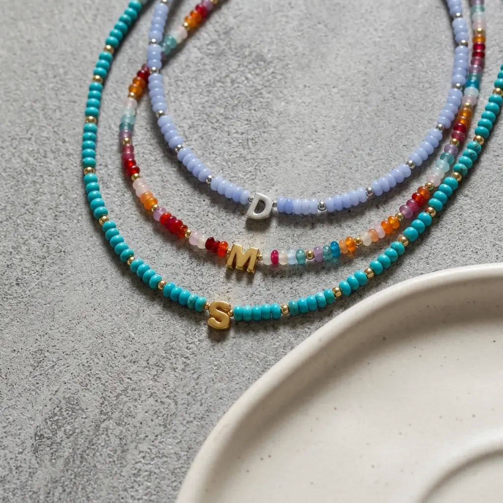 Mini Beaded Personalised Gemstone Necklace
